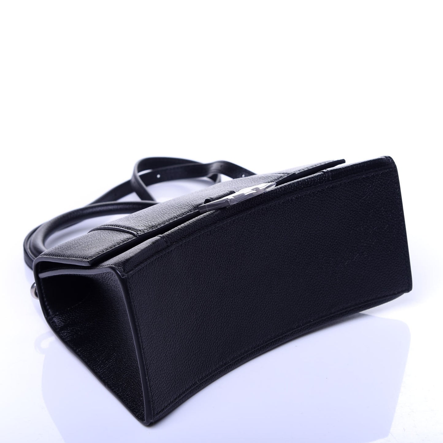 Grained Calfskin Small Hourglass Top Handle Bag Black