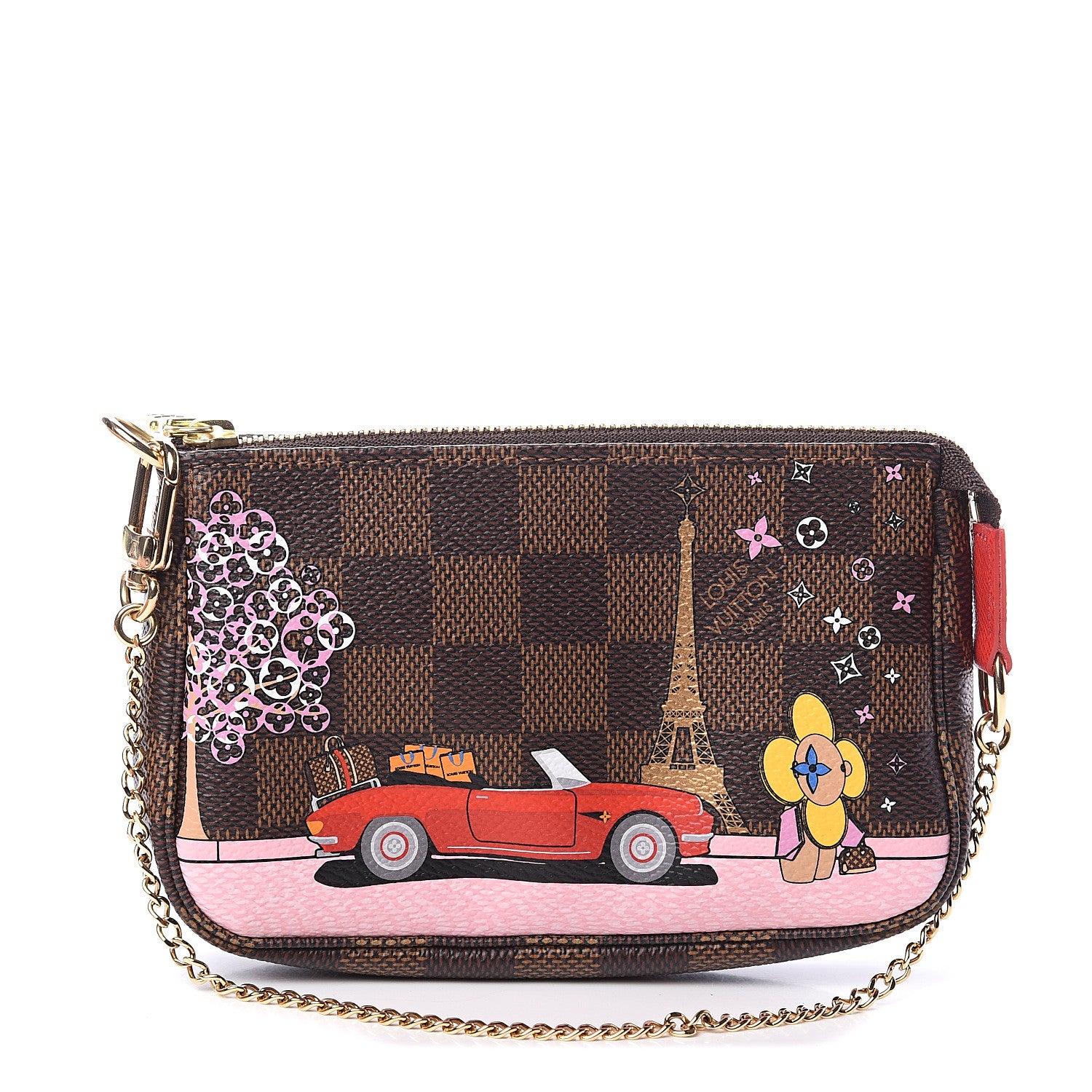 Louis Vuitton Damier Ebene 2019 Christmas Animation Mini Pochette Accessories Red 1 of 6