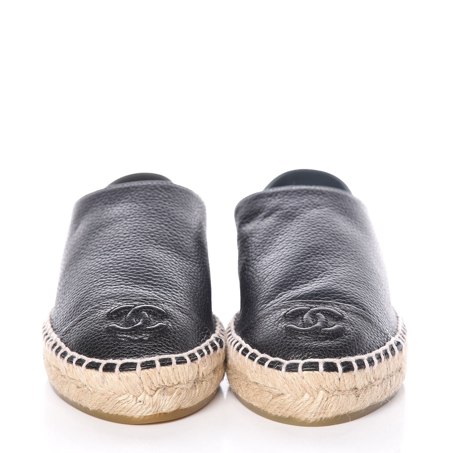 Grained Calfskin CC Espadrilles 36 Black Navy