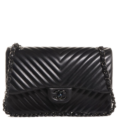 Chanel Lambskin Chevron Quilted Jumbo Double Flap So Black 1 of 10