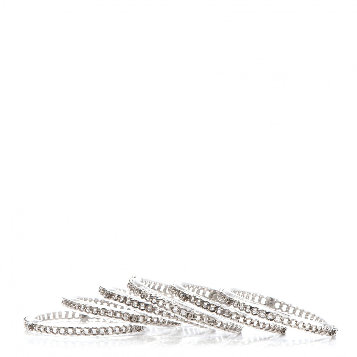 Chanel Translucent Resin Chain CC Bracelet Set of 6 Silver 4 of 5