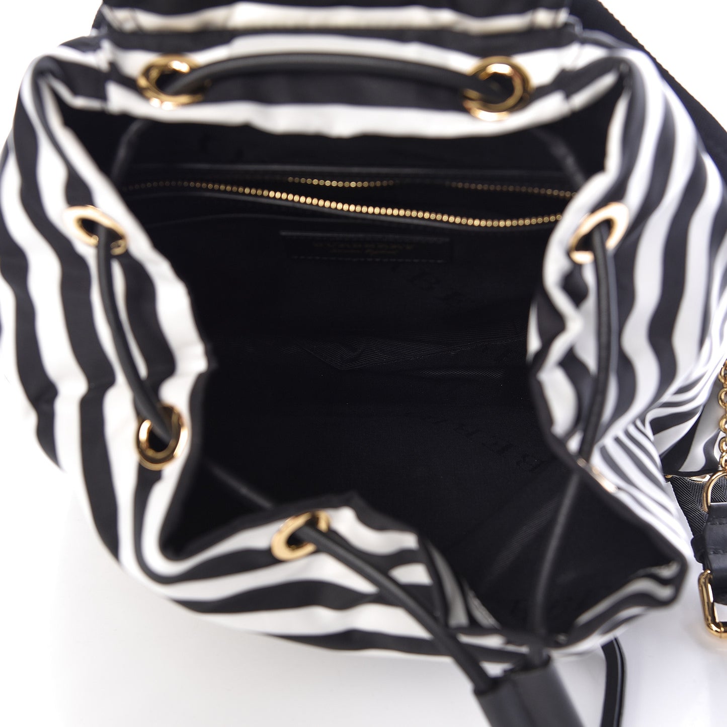 Nylon Striped Medium Rucksack Backpack Black White