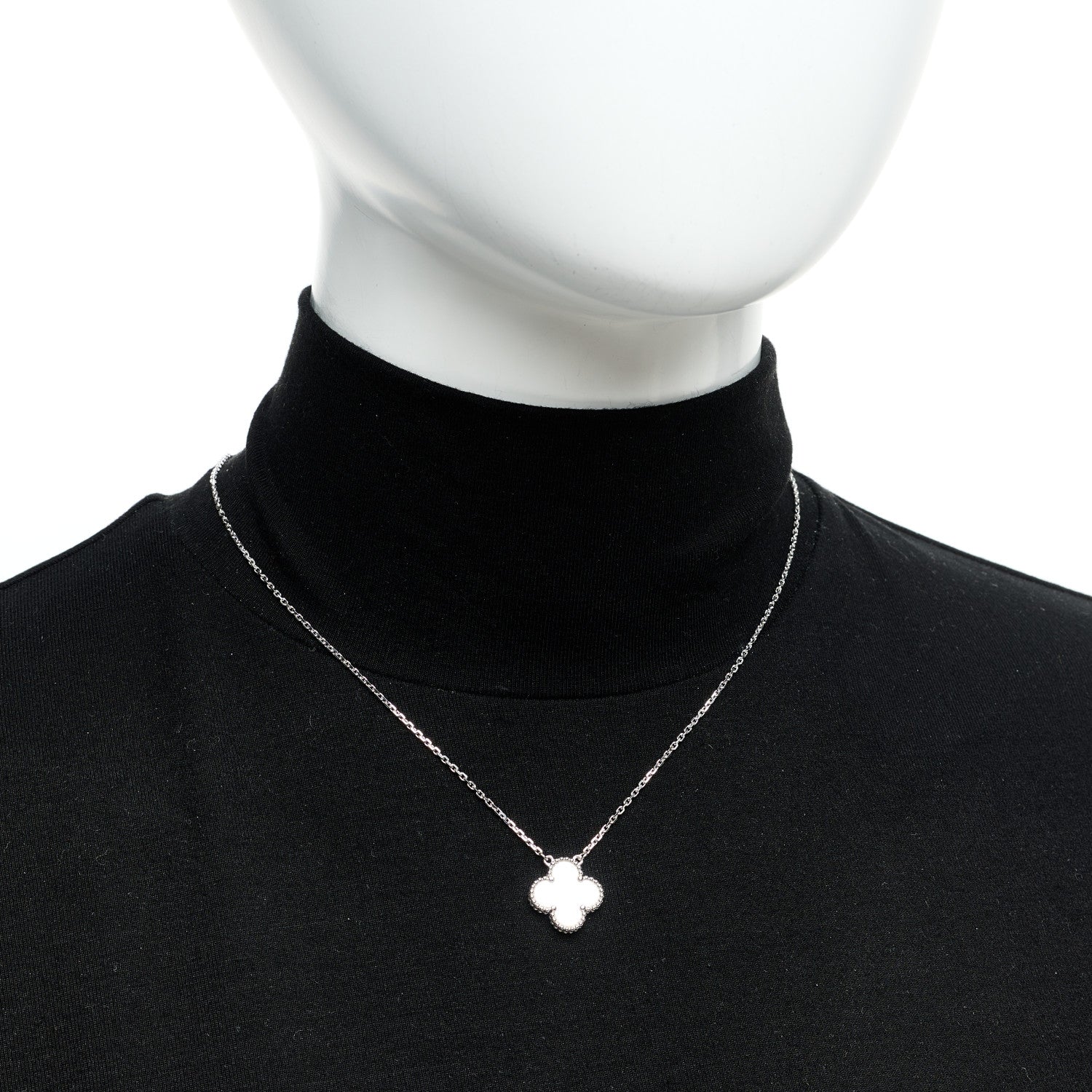 Van Cleef & Arpels 18K White Gold Mother Of Pearl Vintage Alhambra Pendant Necklace 2 of 5