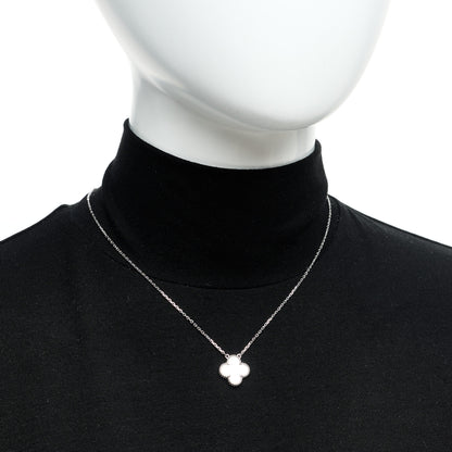 Van Cleef & Arpels 18K White Gold Mother Of Pearl Vintage Alhambra Pendant Necklace 2 of 5