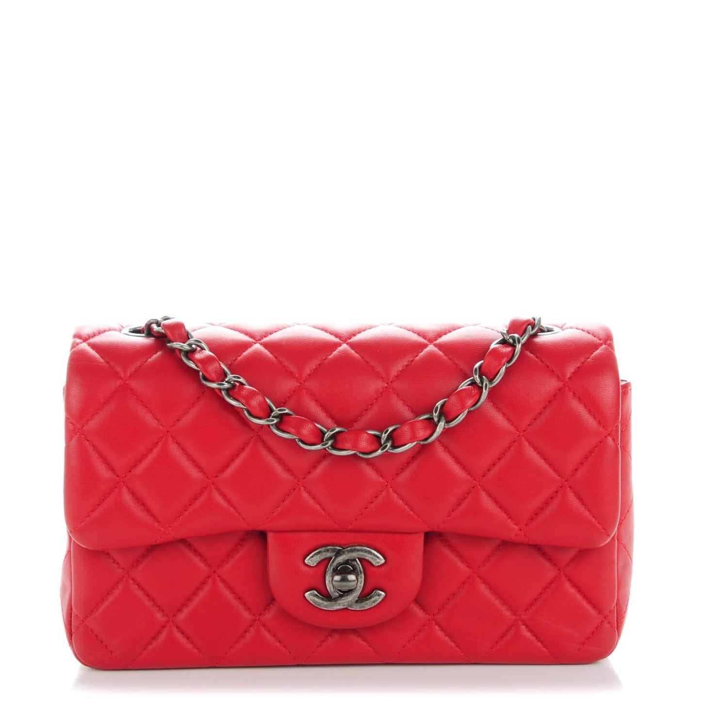 Lambskin Quilted Mini Rectangular Flap Red