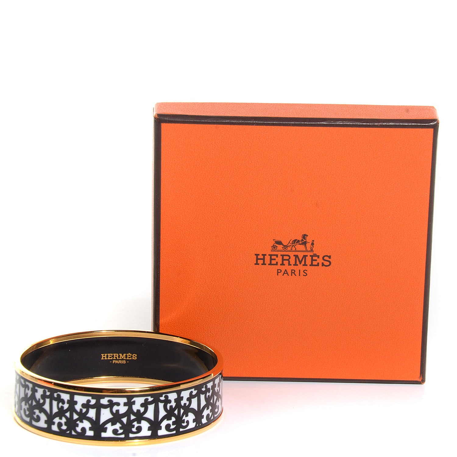 Hermes Enamel Printed Wide Balcons du Guadalquivir Bracelet 65 Black 5 of 5