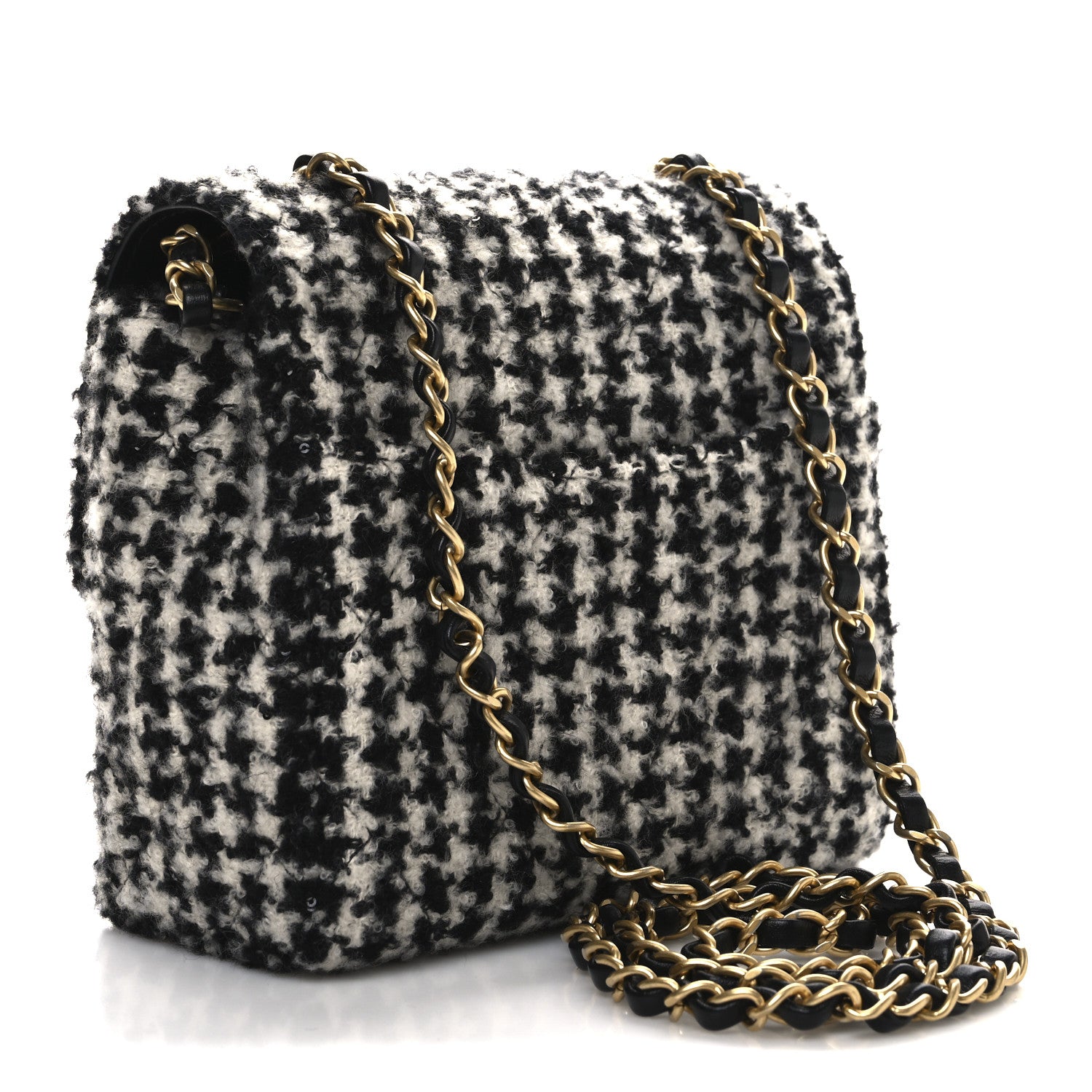 Chanel Tweed Houndstooth Quilted Mini Square Flap White Black 3 of 10