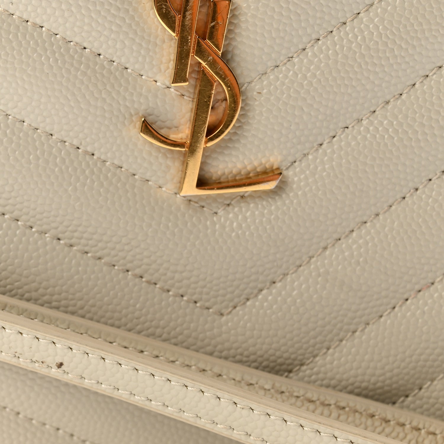 Saint Laurent Grain De Poudre Chevron Monogram Bill Pouch Crema Soft 8 of 8