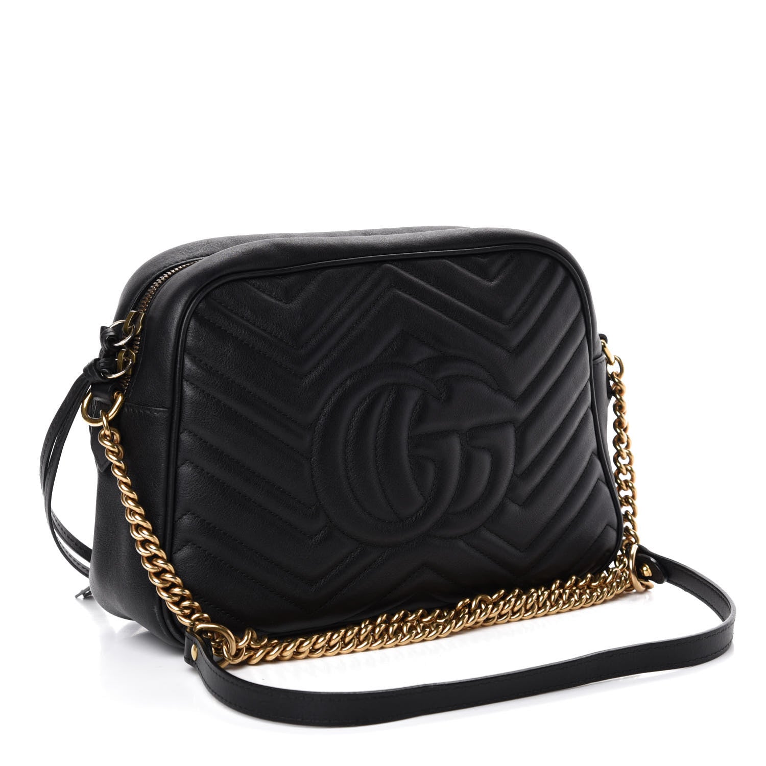 Gucci Calfskin Matelasse Medium GG Marmont Chain Shoulder Bag Black 3 of 10