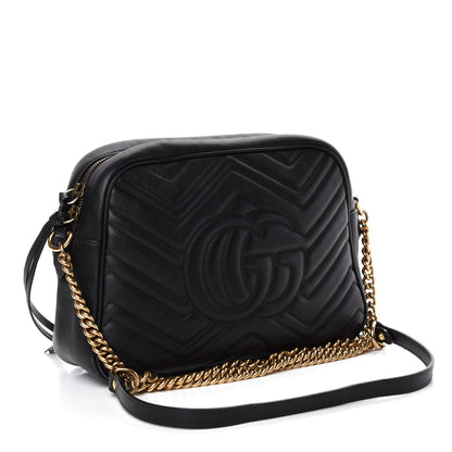 Gucci Calfskin Matelasse Medium GG Marmont Chain Shoulder Bag Black 3 of 10