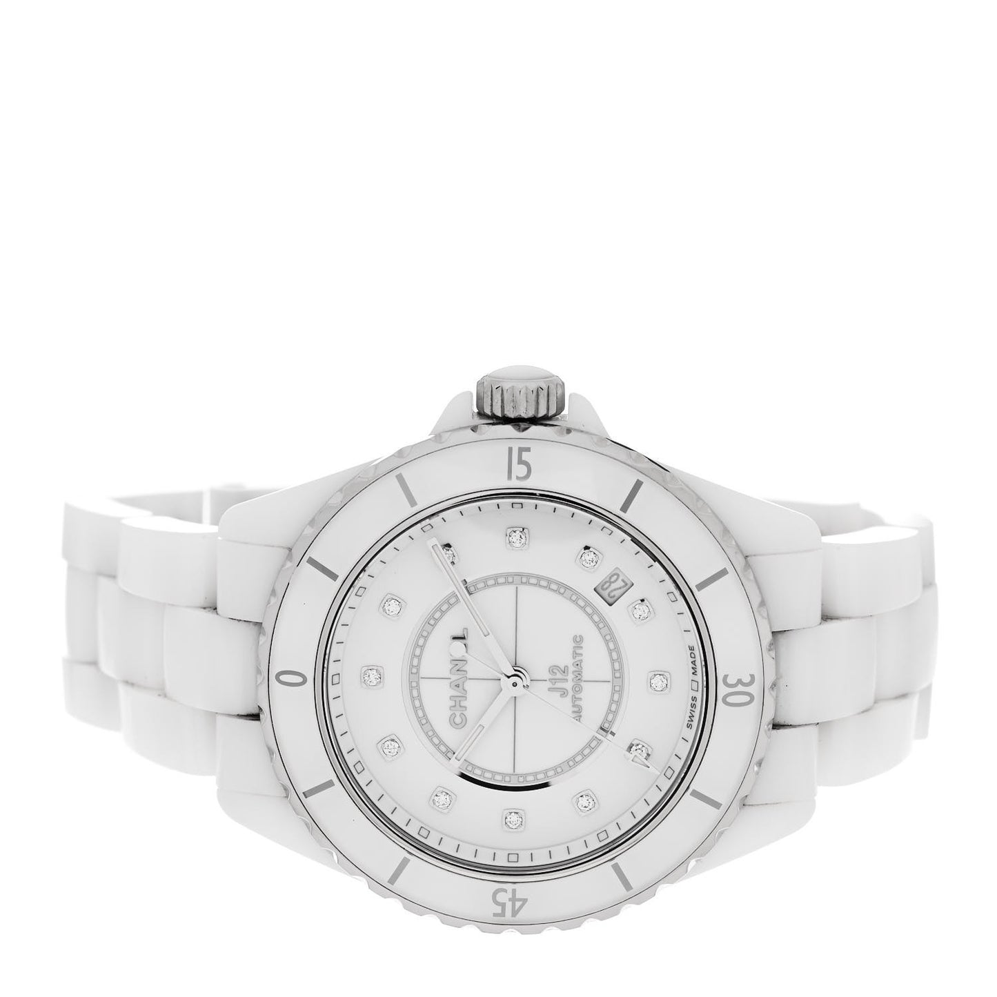 Stainless Steel Ceramic Diamond 38mm J12 Automatic Watch White
