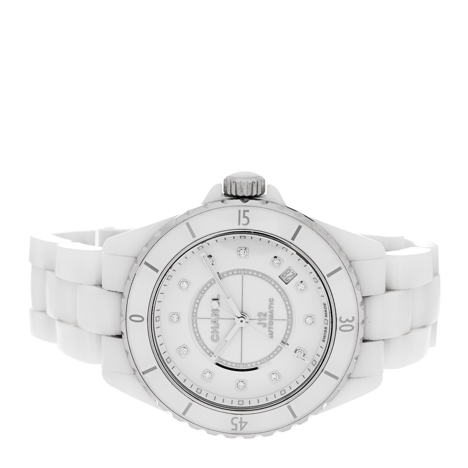 Chanel Stainless Steel Ceramic Diamond 38mm J12 Automatic Watch White 2 of 4