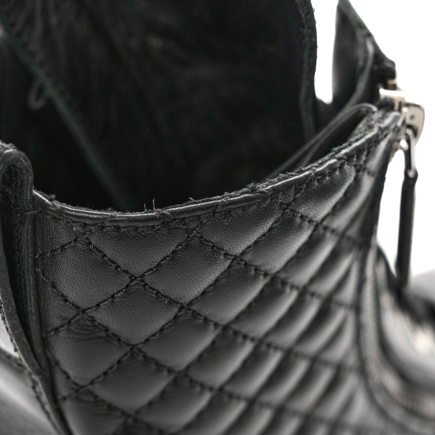 Chanel Calfskin Quilted Lace Up Combat Boots 37 Black 9 of 10