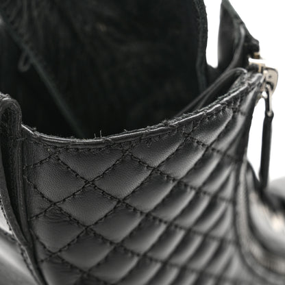 Chanel Calfskin Quilted Lace Up Combat Boots 37 Black 9 of 10