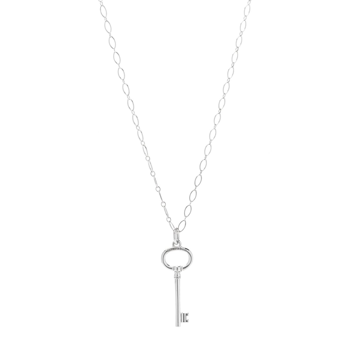 Sterling Silver Oval Key Pendant Link Necklace