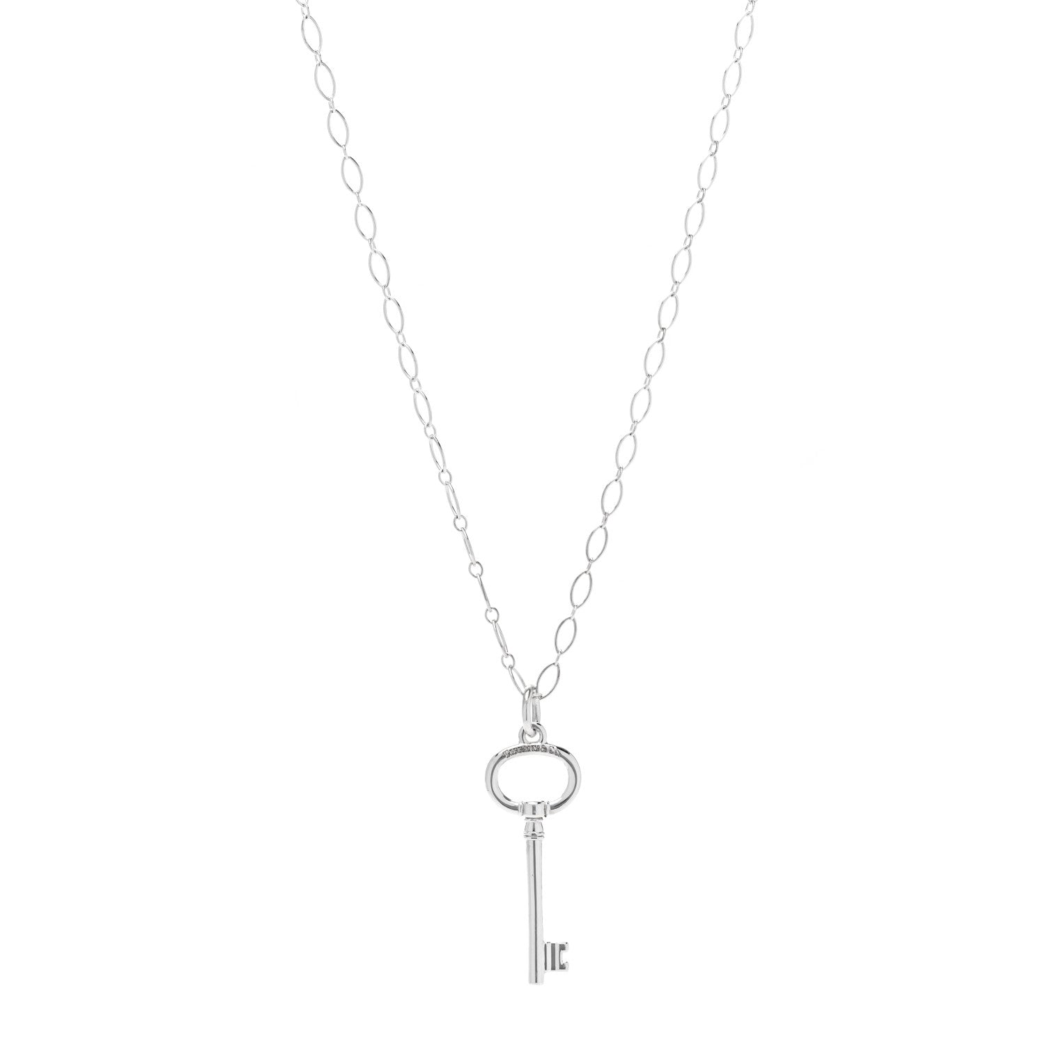Tiffany Sterling Silver Oval Key Pendant Link Necklace 1 of 5