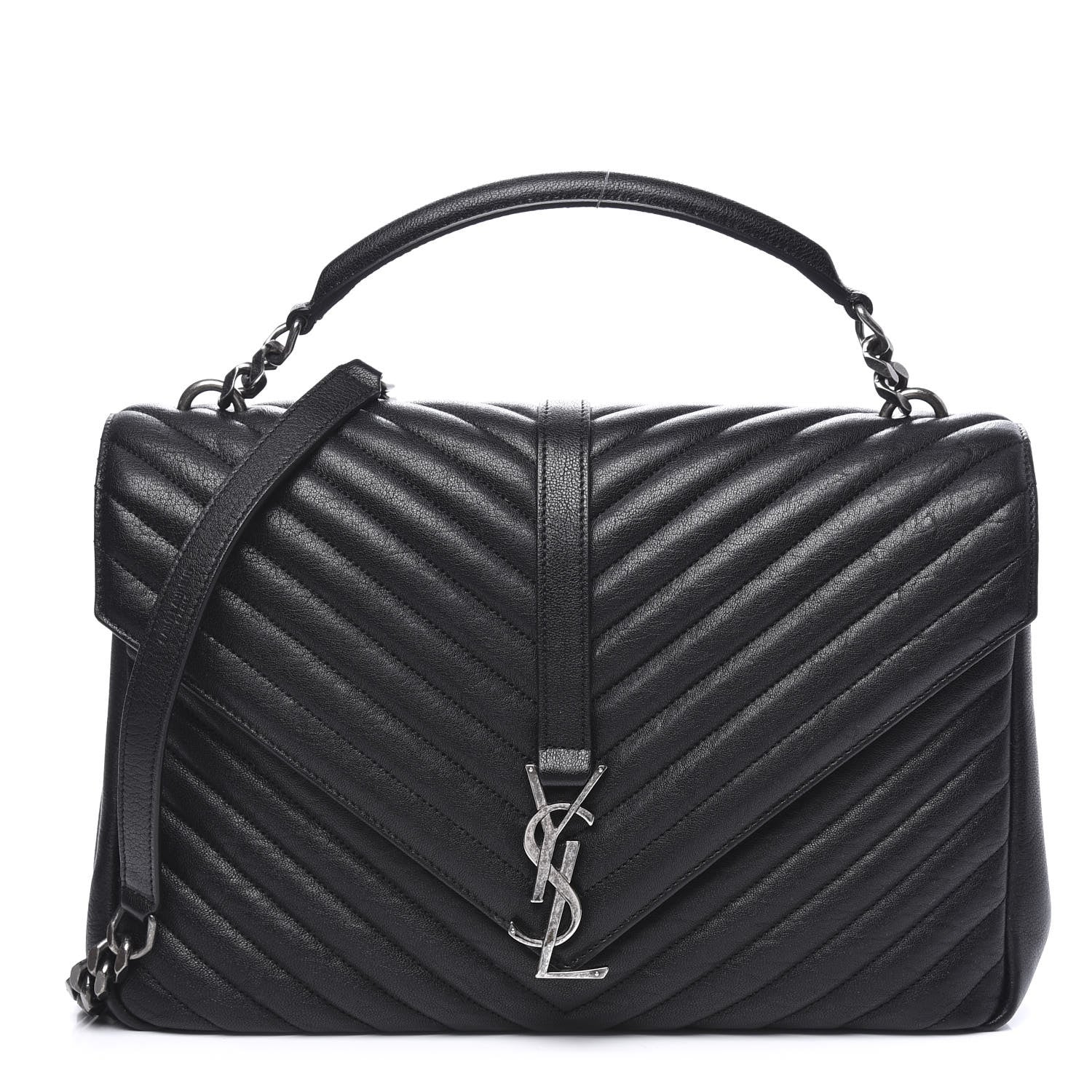 Saint Laurent Sheepskin Matelasse Chevron Monogram Large College Satchel Black 1 of 8