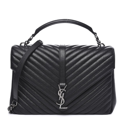 Saint Laurent Sheepskin Matelasse Chevron Monogram Large College Satchel Black 1 of 8