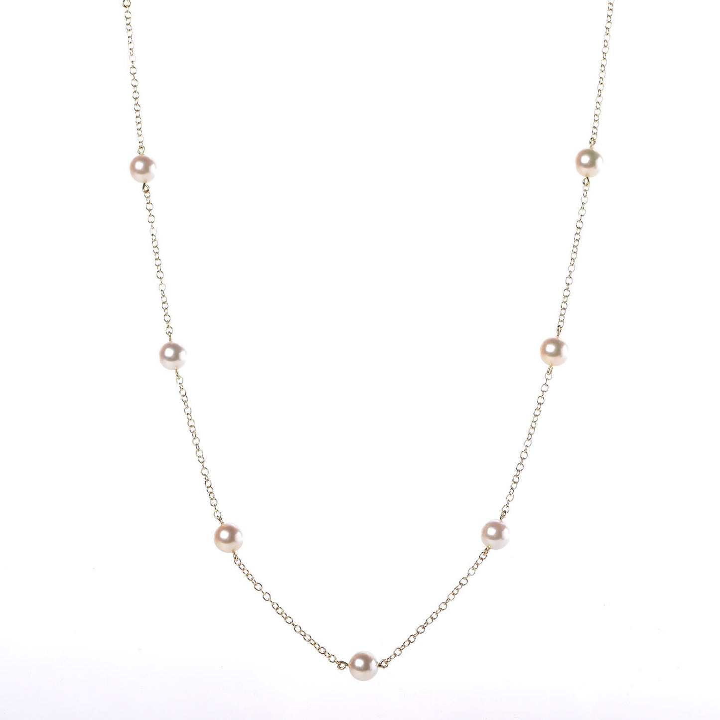 18K Yellow Gold Akoya Pearl 5.5mm Station Necklace