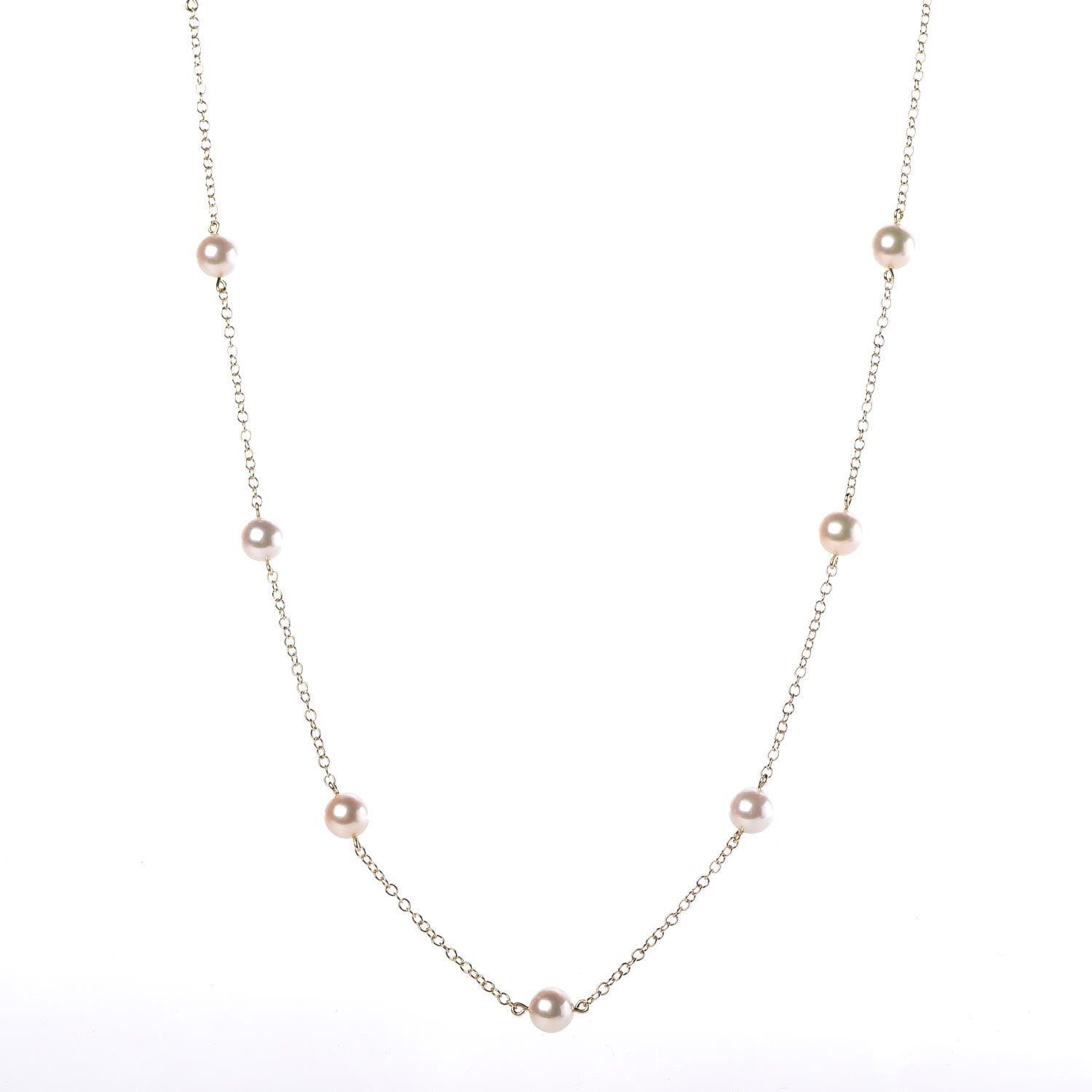 Mikimoto 18K Yellow Gold Akoya Pearl 5.5mm Station Necklace 1 of 5