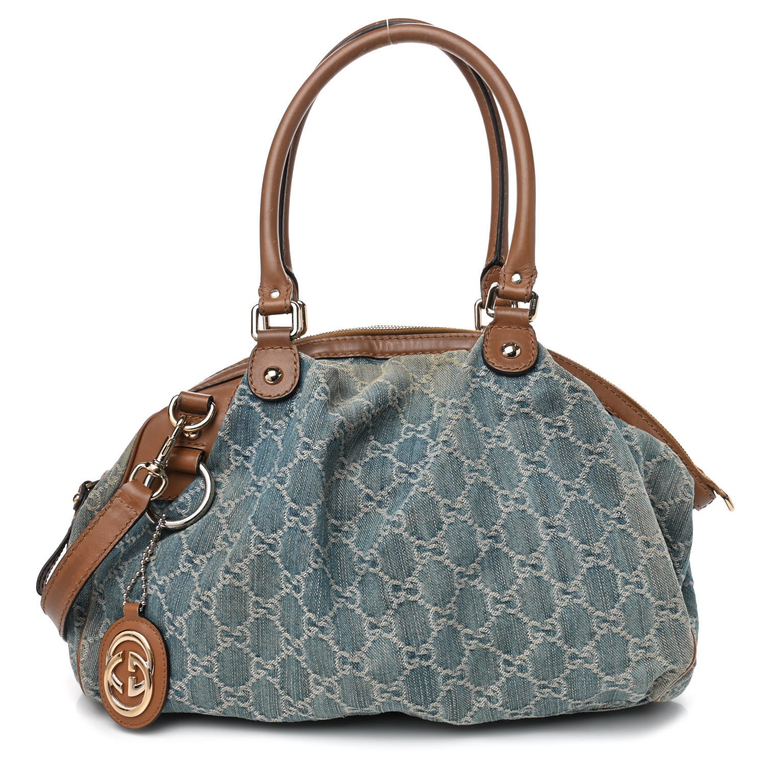 Gucci Denim Monogram Medium Sukey Boston 1 of 8