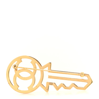 Chanel Crystal CC Key Brooch Black Gold 3 of 4