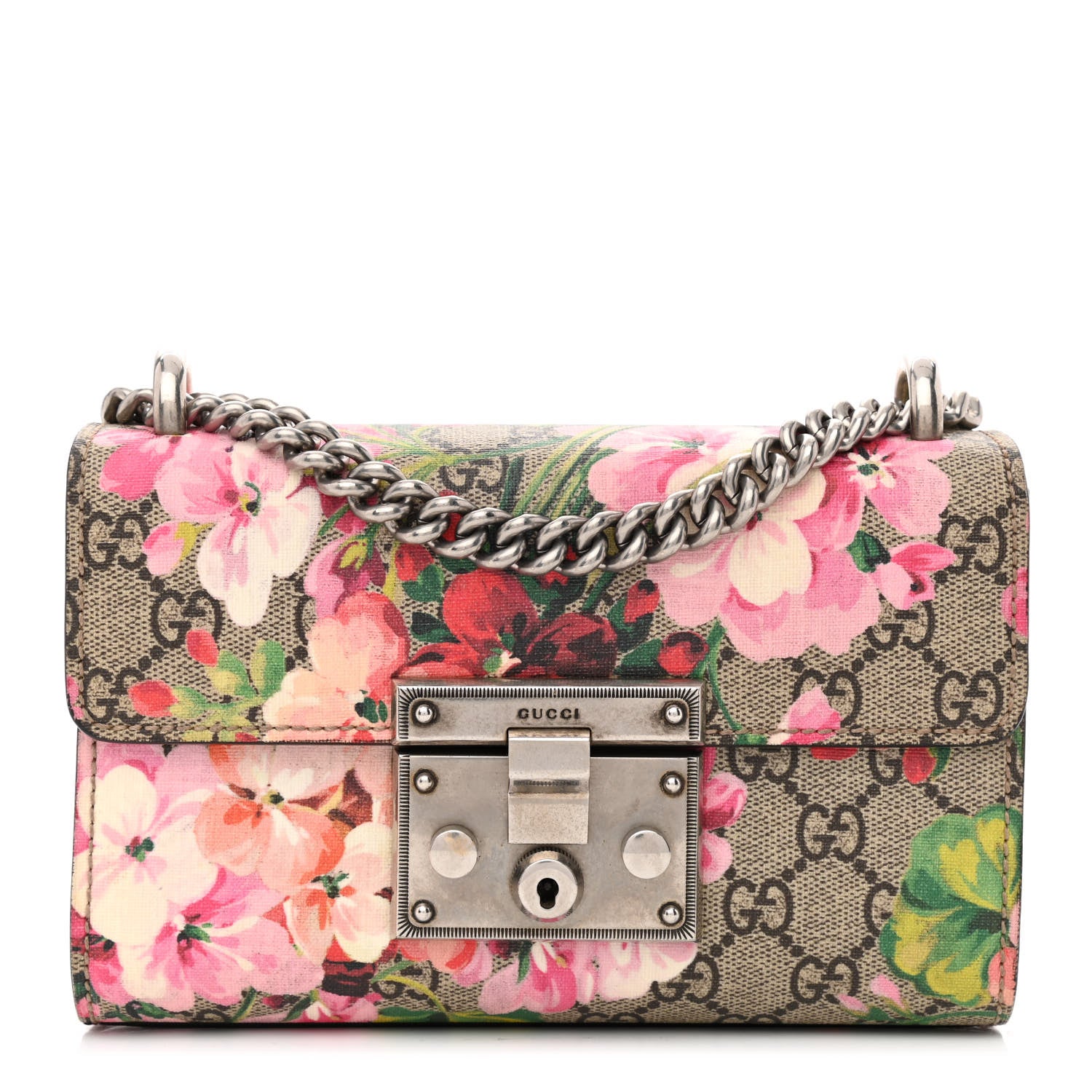 Gucci GG Supreme Monogram Blooms Small Padlock Shoulder Bag Beige Multicolor Dry Rose 1 of 12