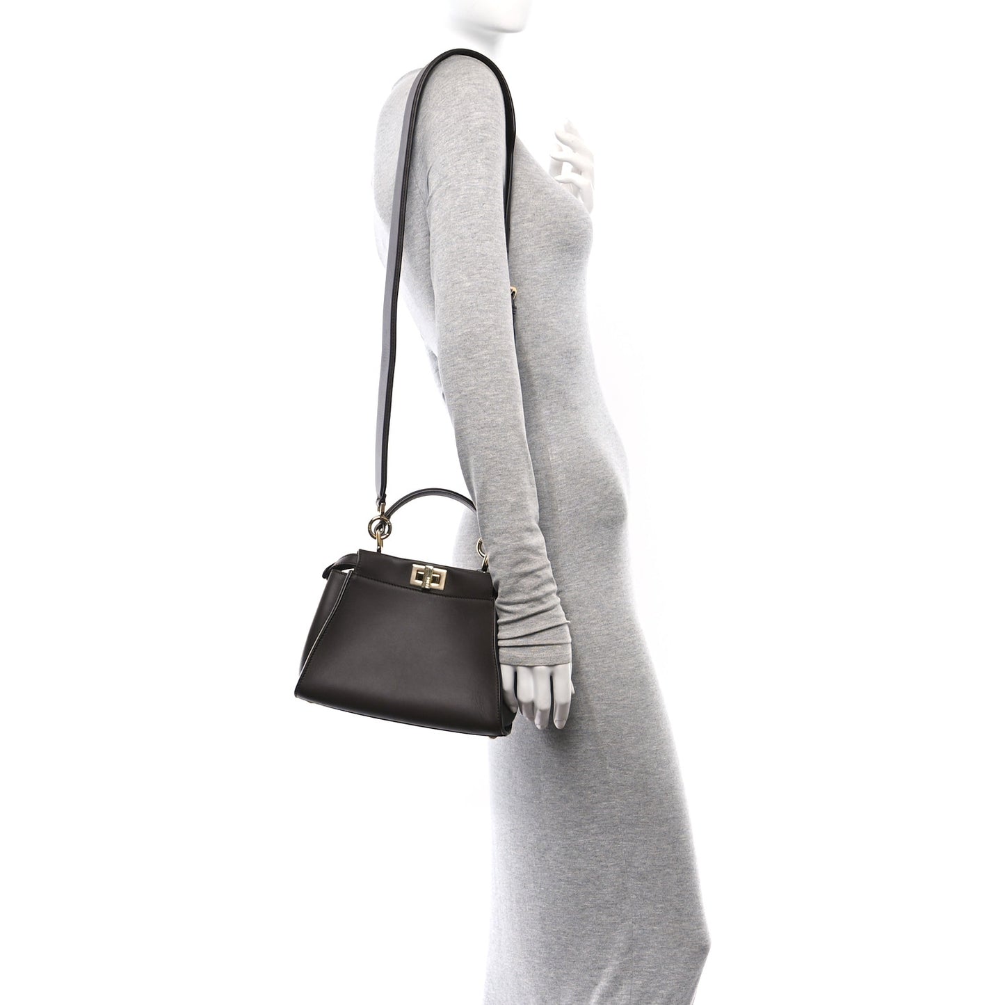 Vitello Seta Suede FF Mini Peekaboo Iconic Satchel Chocolate Sigaro Marrone