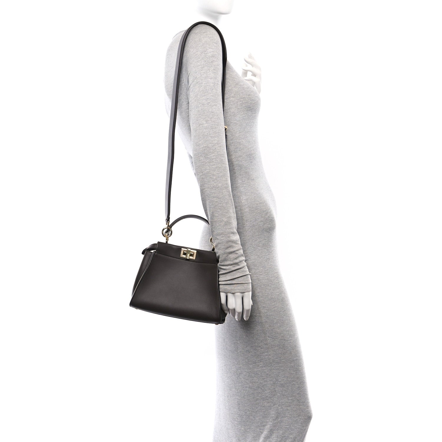 Fendi Vitello Seta Suede FF Mini Peekaboo Iconic Satchel Chocolate Sigaro Marrone 2 of 10