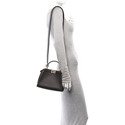Fendi Vitello Seta Suede FF Mini Peekaboo Iconic Satchel Chocolate Sigaro Marrone 2 of 10