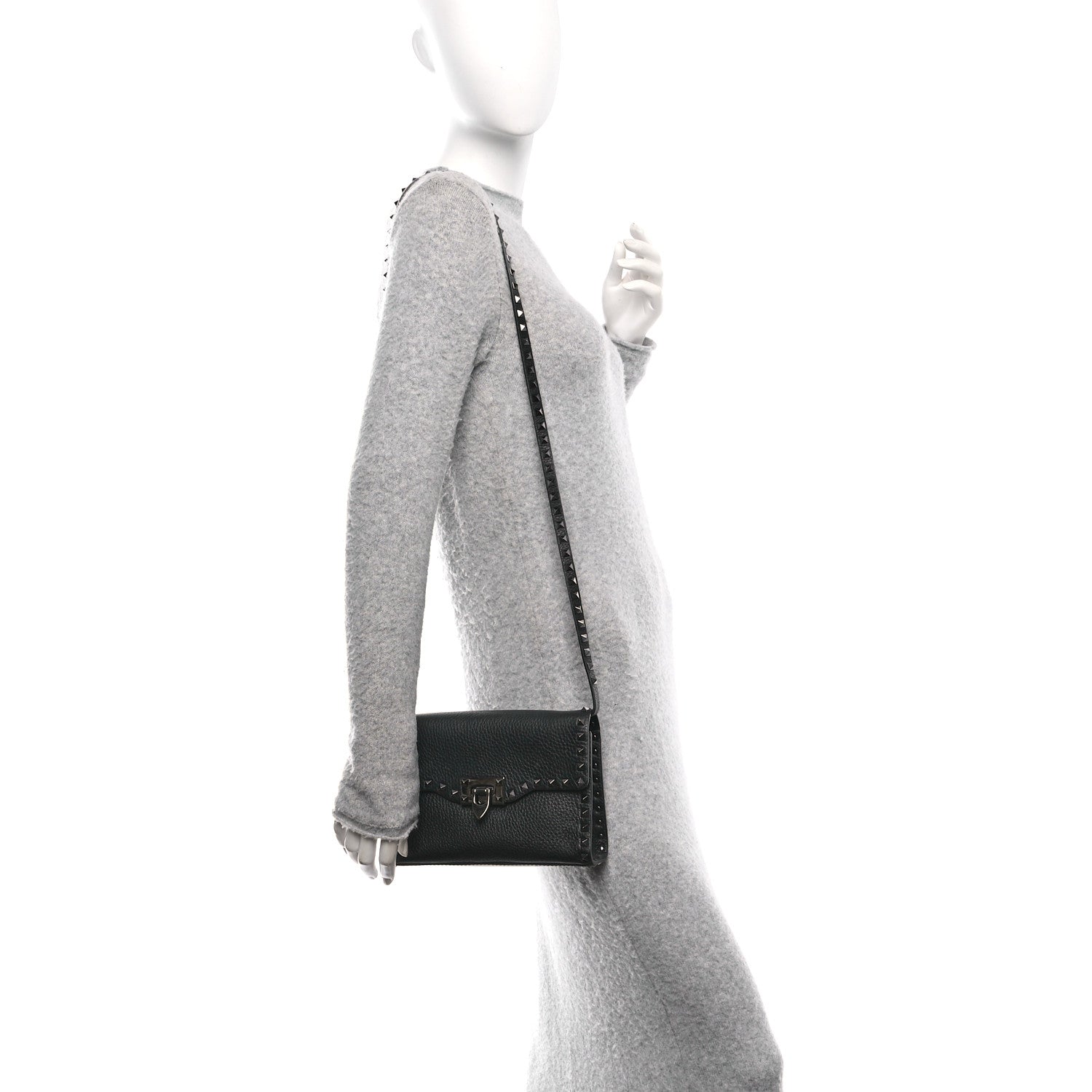 Valentino Garavani Pebbled Calfskin Monochrome Medium Rockstud Flip Lock Crossbody Bag Black 2 of 9