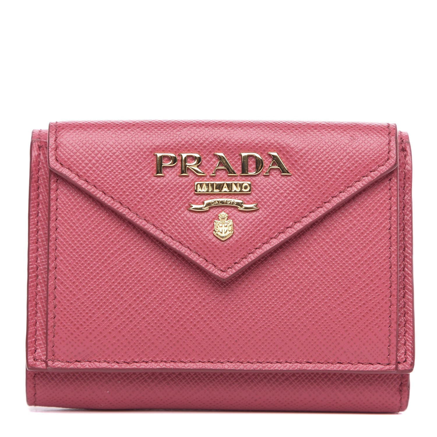 Prada Saffiano Metal Small Tri-Fold Wallet Peonia 1 of 6