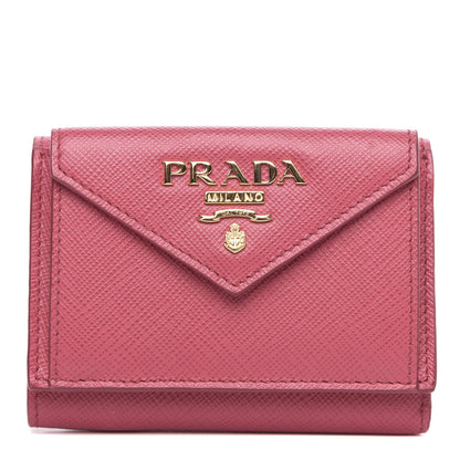 Prada Saffiano Metal Small Tri-Fold Wallet Peonia 1 of 6