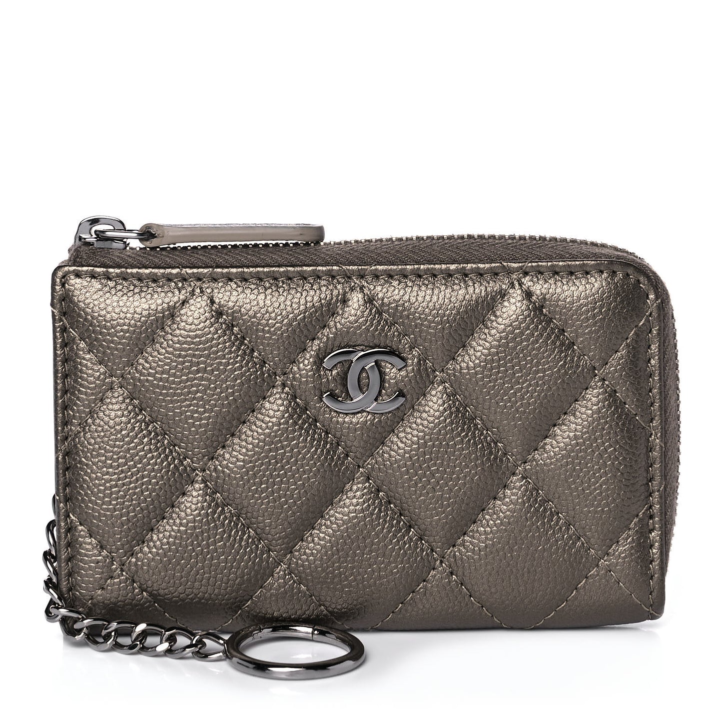 Metallic Caviar Quilted Key Holder Case Bronze