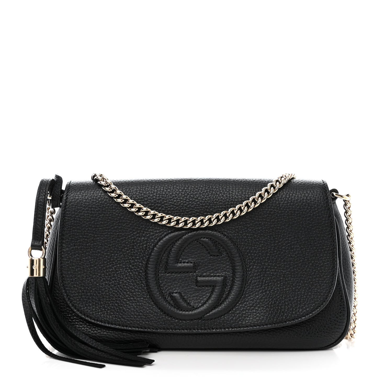 Pebbled Calfskin Medium Soho Flap Crossbody Black