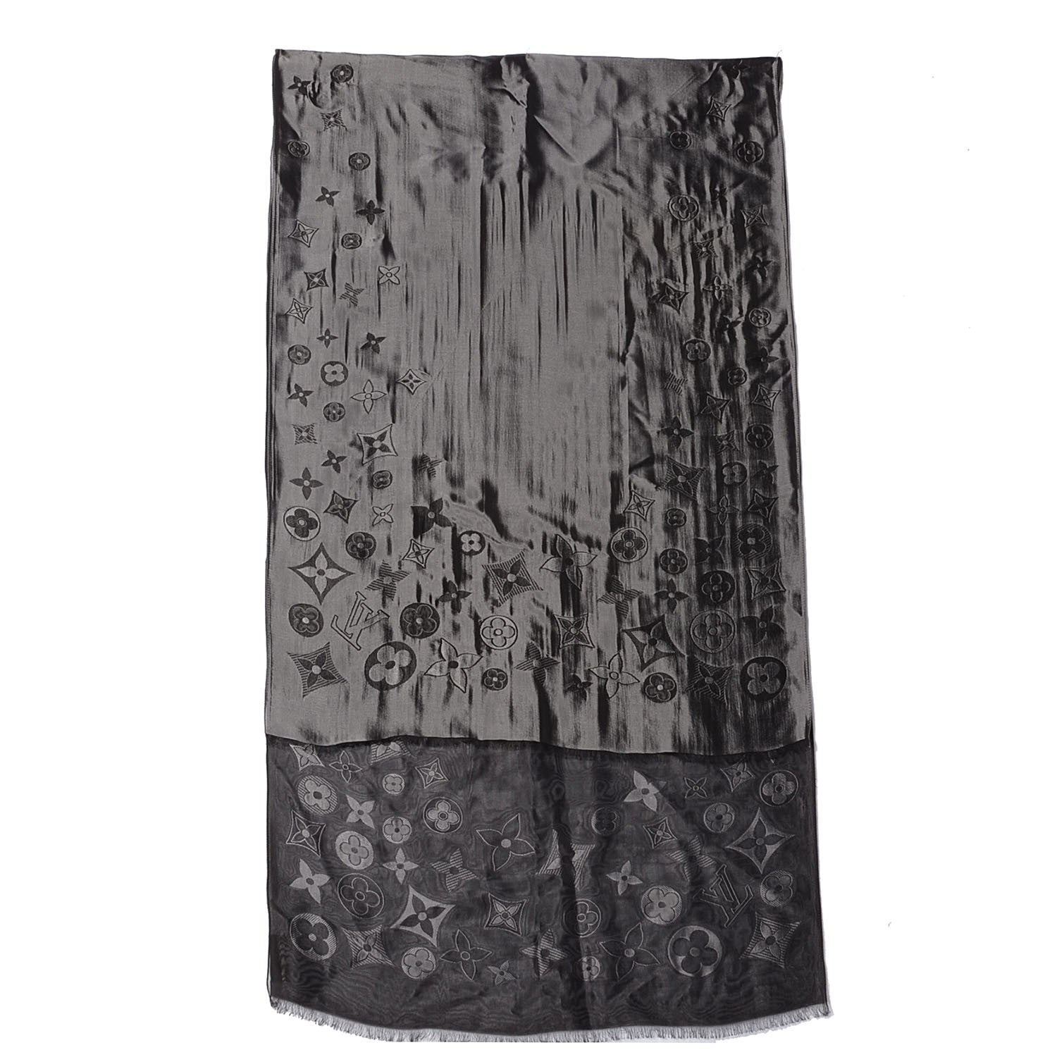 Louis Vuitton Silk Acetate Monogram St Petersbourg Stole Black Grey 3 of 7