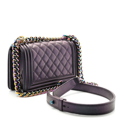 Chanel Iridescent Goatskin Quilted Small Boy Flap Purple 3 of 11