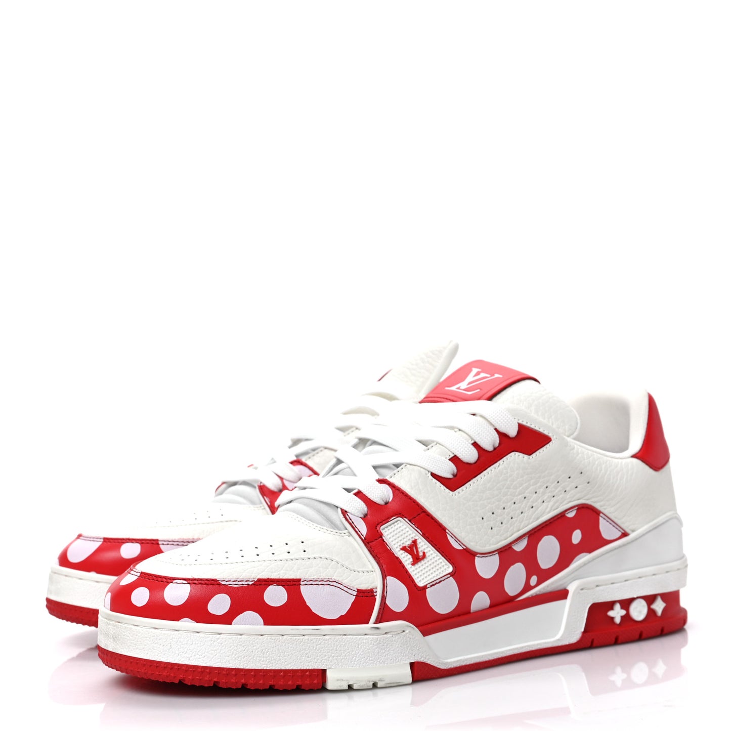 LV X YK Calfskin Printed Mens Infinity Dots Trainer Sneakers 10 White Red