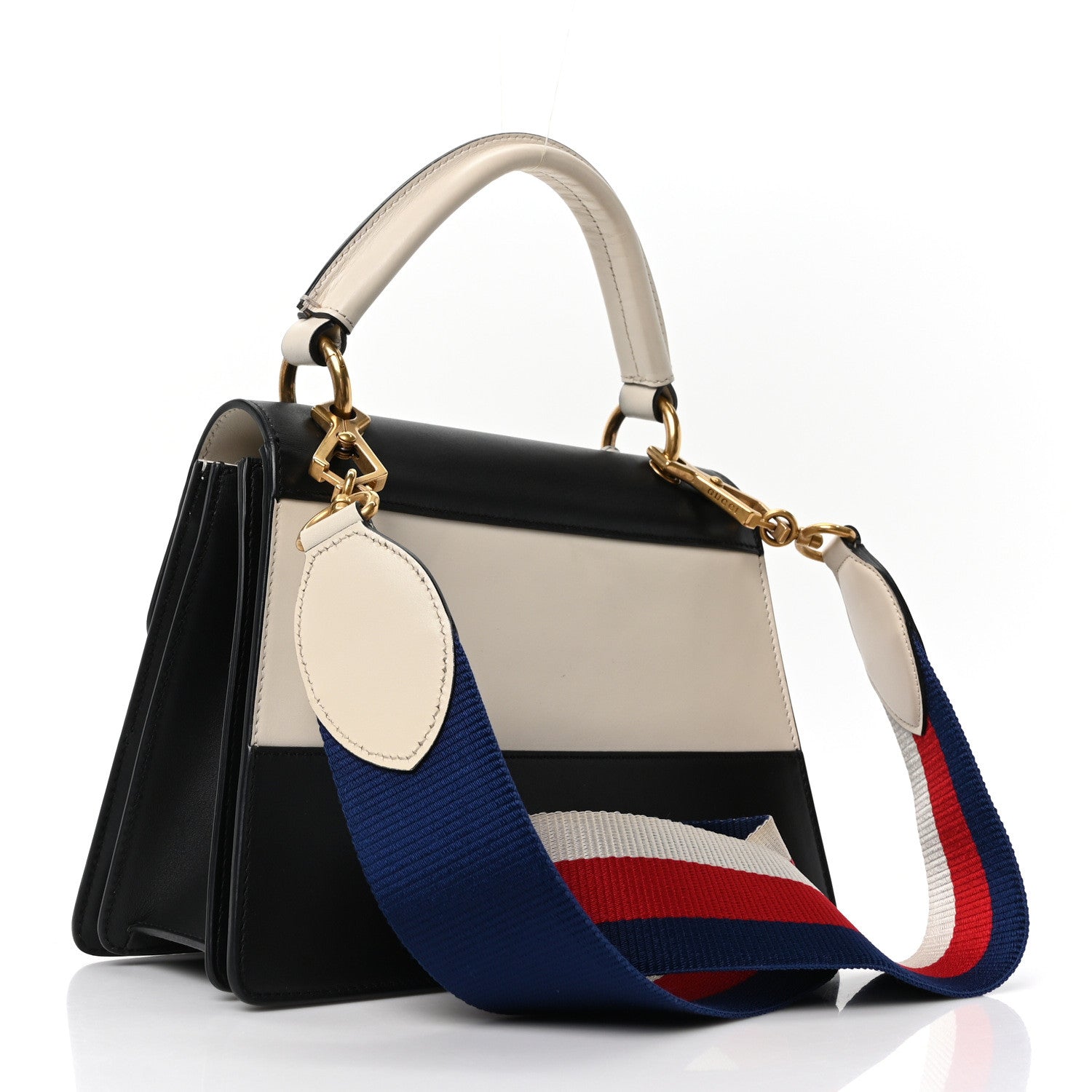 Gucci Calfskin Sylvie Web Small Queen Margaret Top Handle Bag Black White 3 of 10