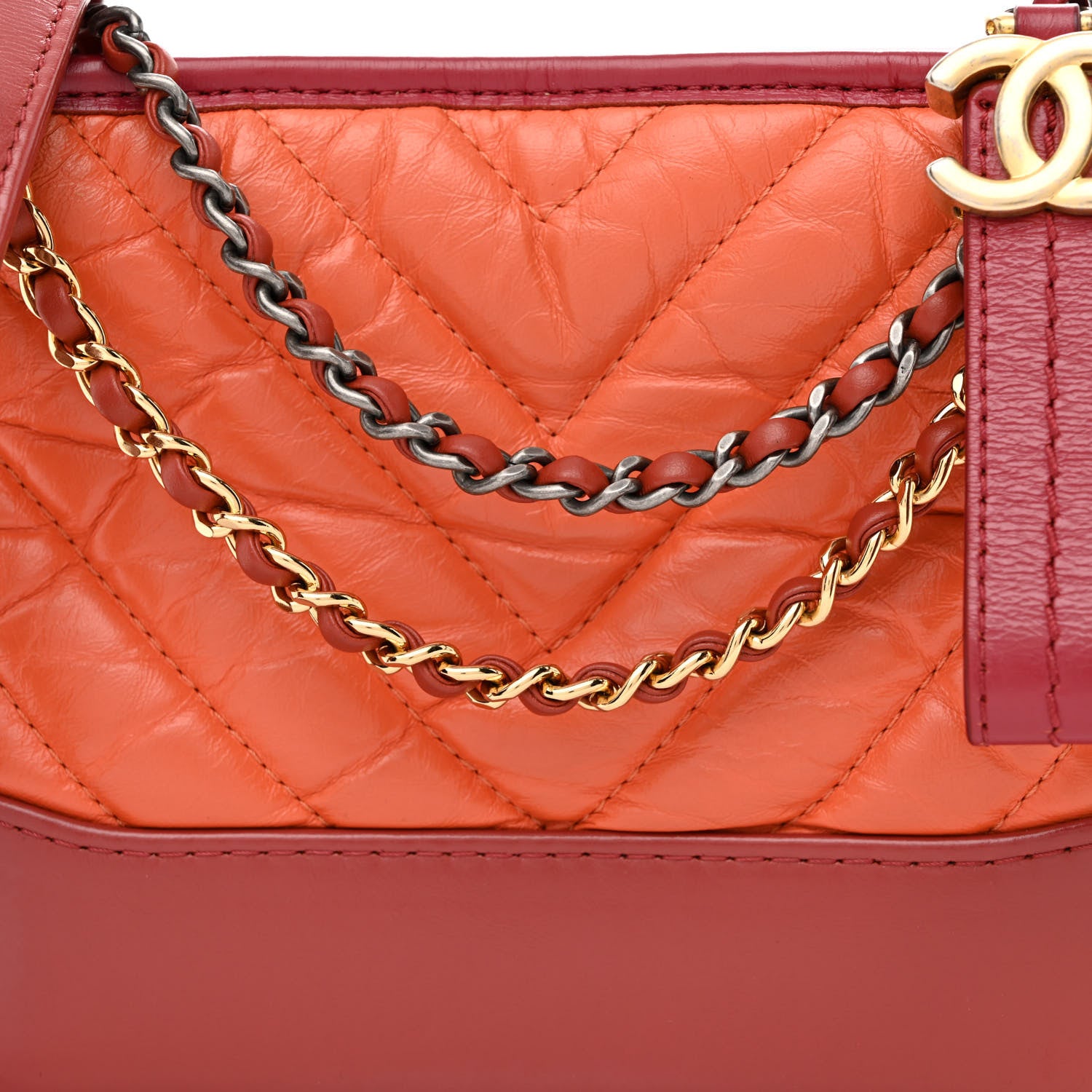 Chanel Aged Calfskin Chevron Quilted Small Gabrielle Hobo Dark Red Orange 8 of 10