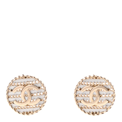 Chanel Chain CC Round Earrings Gold White 1 of 4