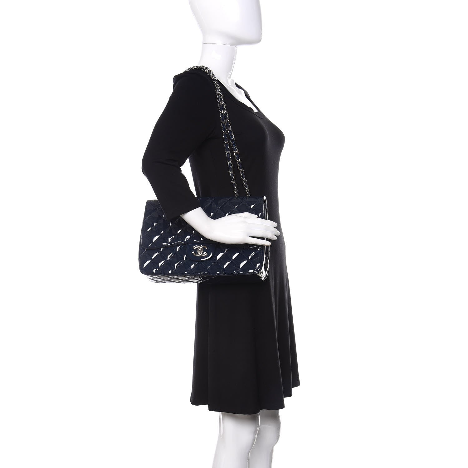 Chanel Patent Quilted Jumbo Single Flap Navy 3 of 13