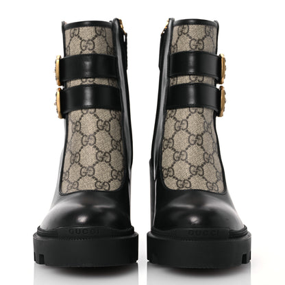 Gucci Kensington Calfskin Nappa GG Supreme Monogram Womens Double Buckle Ankle Boots 36.5 Black 2 of 12