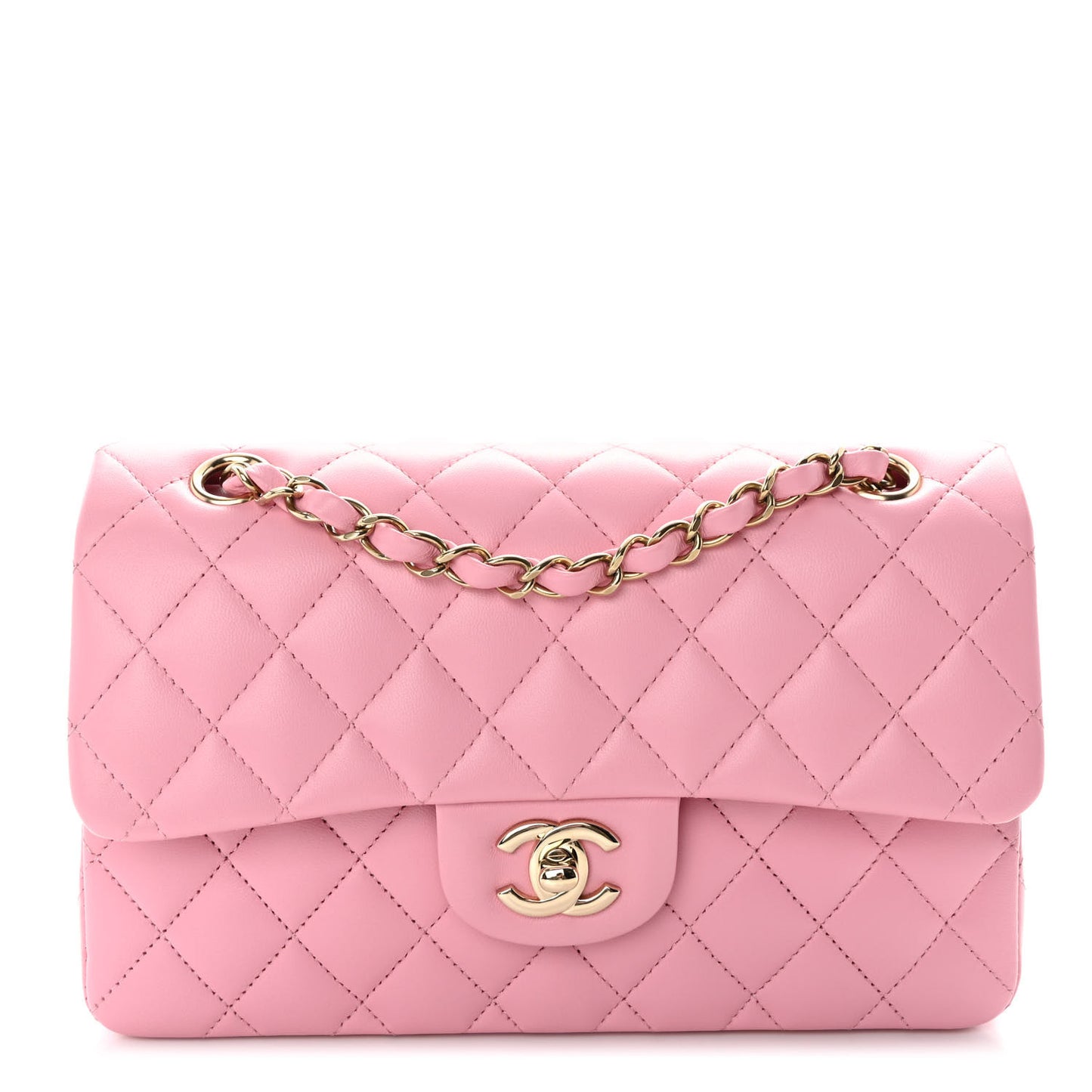 Lambskin Quilted Small Double Flap Pink