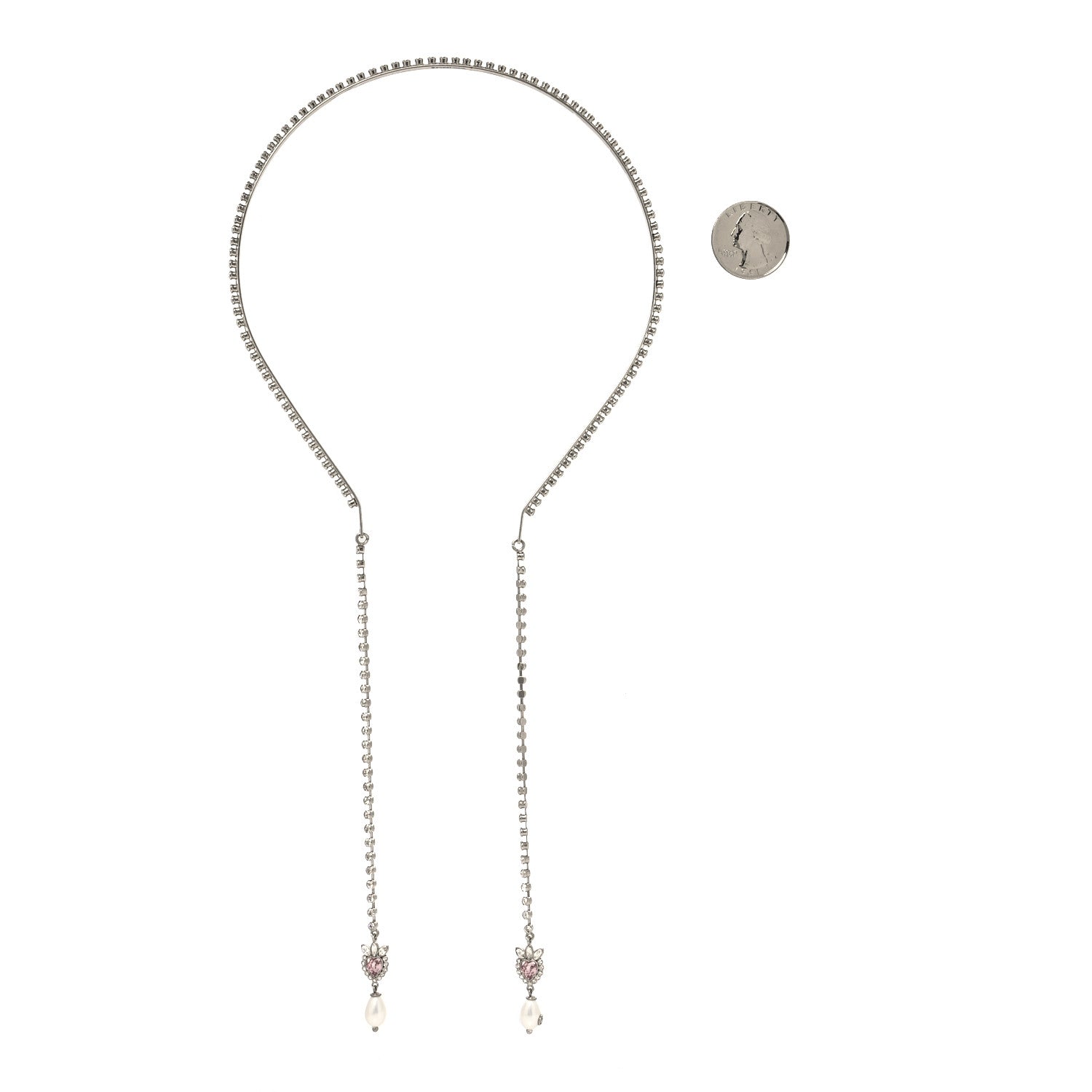 Gucci Metal Crystal Pearl Heart Hairband Silver 2 of 4