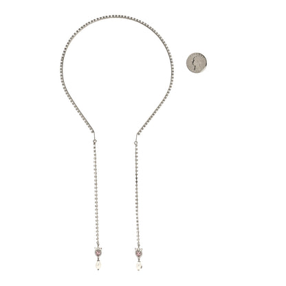 Gucci Metal Crystal Pearl Heart Hairband Silver 2 of 4