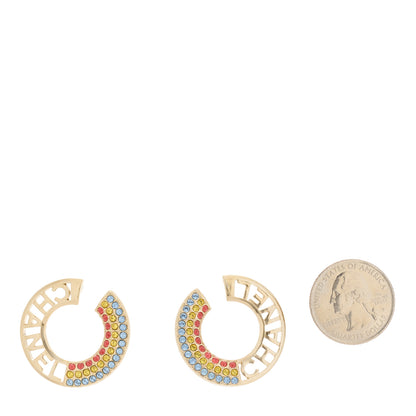 Chanel Crystal Rainbow Logo Earrings Gold Multicolor 2 of 4