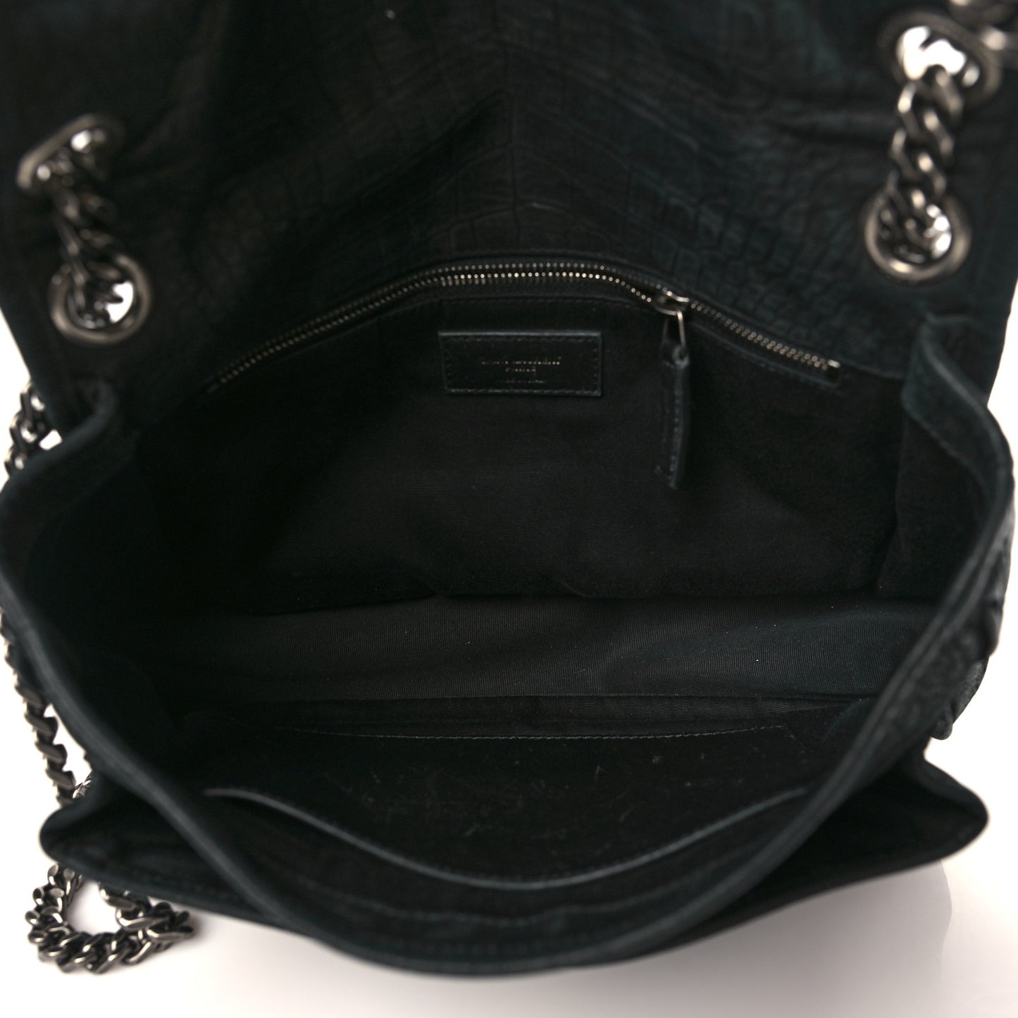 Nubuck Crocodile Embossed Monogram Medium Niki Chain Satchel Black