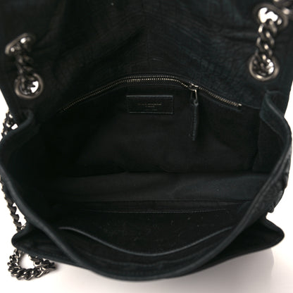 Saint Laurent Nubuck Crocodile Embossed Monogram Medium Niki Chain Satchel Black 5 of 9