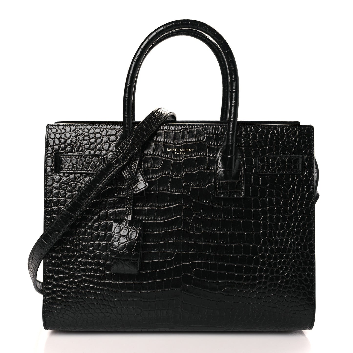 Calfskin Crocodile Embossed Baby Sac De Jour Black